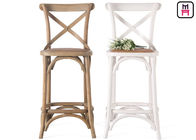 French Style Solid Wood Restaurant Bar Stools  Rustic Rattan Seater X Shape Back