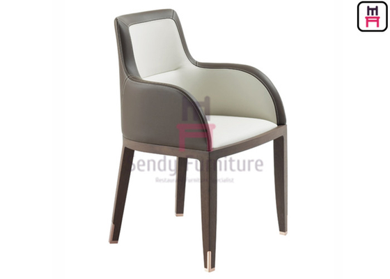 comprar Silla de comedor de madera tapizada de cuero de doble color con reposabrazos online manufacture