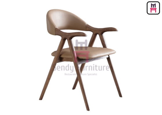 comprar Silla de comedor de cuero marrón de madera de ceniza con reposabrazos online manufacture