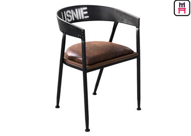 comprar Cuero y metal del desván que cenan las sillas, metal negro industrial que cena sillas con los brazos online manufacture