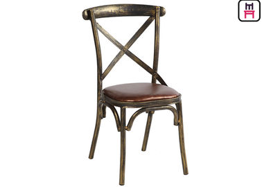 comprar La madera le gusta sillas elegantes traseras del restaurante del metal de X con los asientos del cuero de Brown online manufacture
