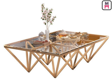 comprar Mesa de centro superior de cristal moderada interior del acero inoxidable con la base geométrica del triángulo online manufacture