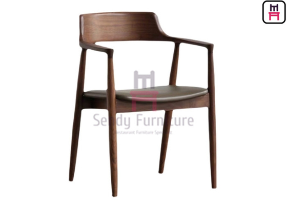 Apoyos de brazos de color nuez silla de comedor de madera con tapicería de cuero
