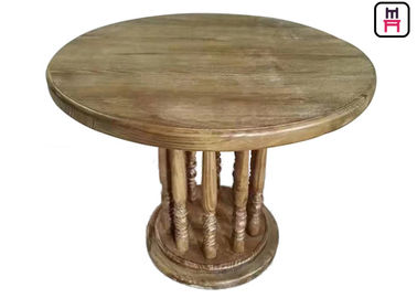 Mesa de comedor rústica del restaurante del top de madera, mesa de comedor redonda del vintage romano de la columna