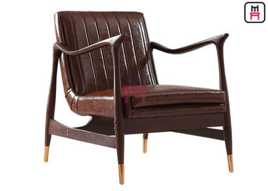 Marco de madera de la sola del sofá de Brown ceniza de cuero de la silla con los pies de cobre 73 * 68 * 85cm