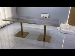 Acero inoxidable Rosa Dorado Restaurante Mesa de comedor de lujo Marmol de arriba con costura dorada